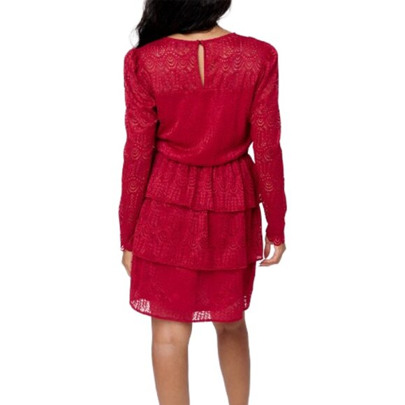 NWT Womens Size XXS Gibson Look Ruby Red Scallop Lace Tiered Mini Dress NEW - Picture 4 of 5
